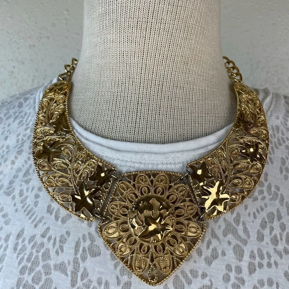 Vintage JOSE BARRERA Falling Leaves For Avon Bib Necklace & Clip Earring Set